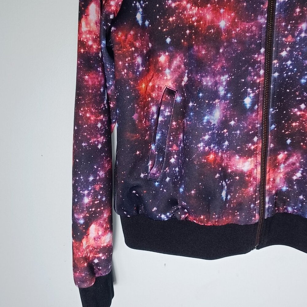 Hot Topic Bomber Jacket Womens Large Galaxy Stars Spacecore Purple Punk Skater - Picture 3 of 10